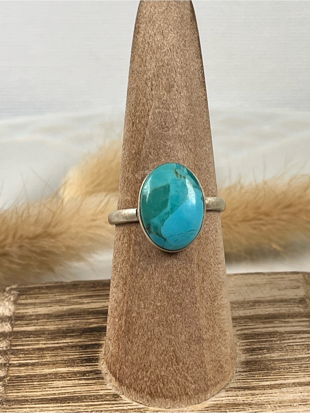 925 Solid Sterling Silver Mohave Turquoise Gemstone Ring Size 8